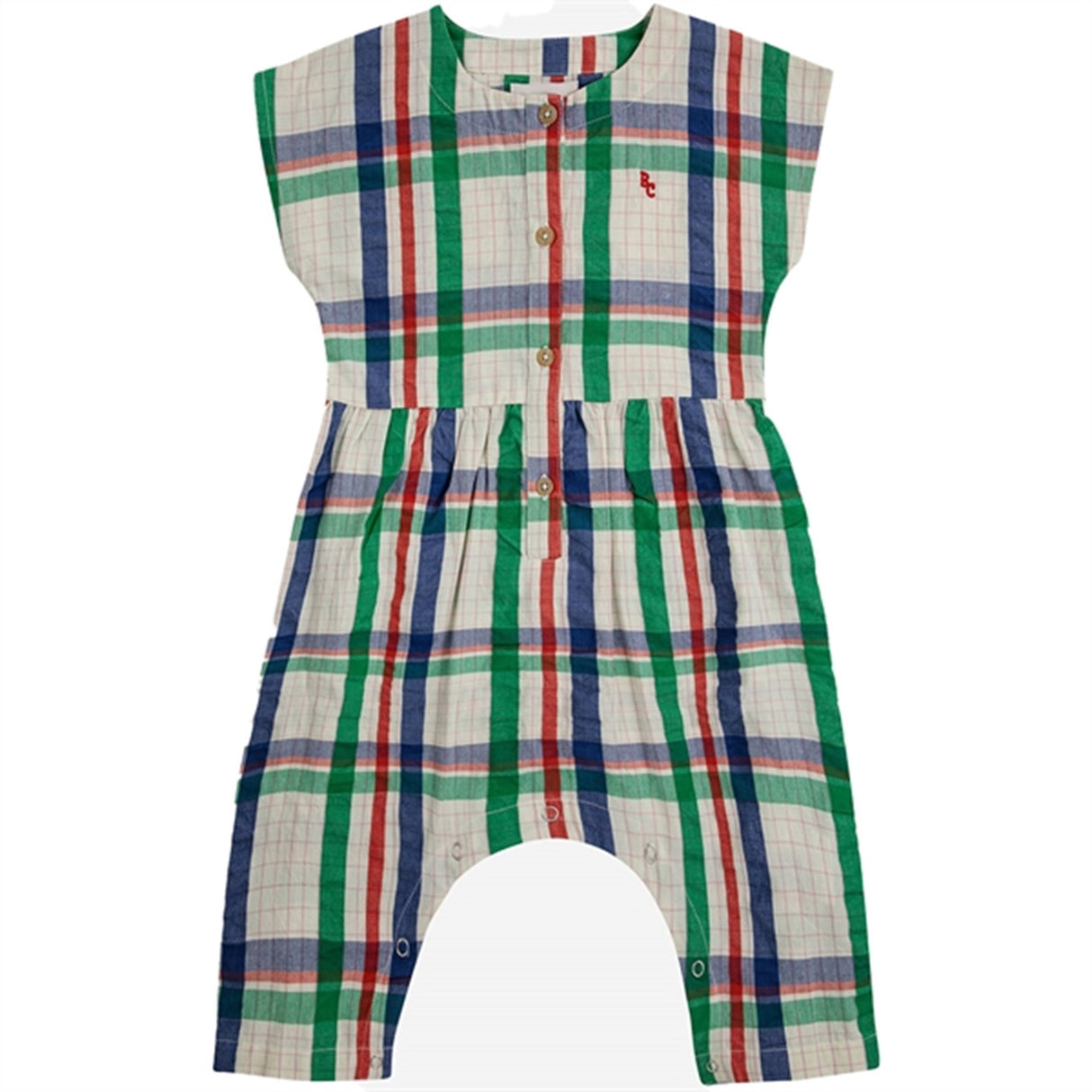 Bobo Choses Bebis Madras Checks Woven Overall Short Sleeve Multicolor