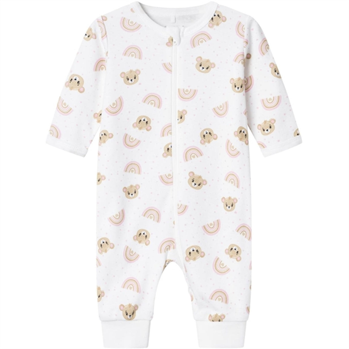 Name it Bright White Teddy Print Nattdräkt med Dragkedja Noos