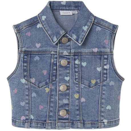 Name it Medium Blue Denim Hearts Rosa Denim Väst