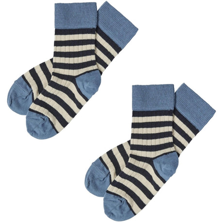 FUB Azure/Dark Navy 2-pack Classic Striped Strumpor