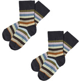 FUB Dark Navy/Multi Stripe 2-pack Classic Striped Strumpor