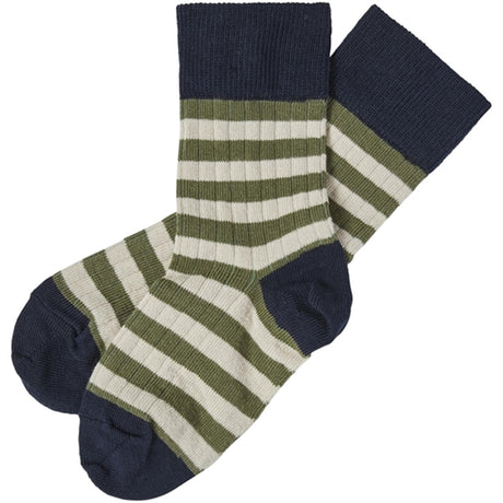 FUB Dark Navy/Olive 2-pack Classic Striped Strumpor 2