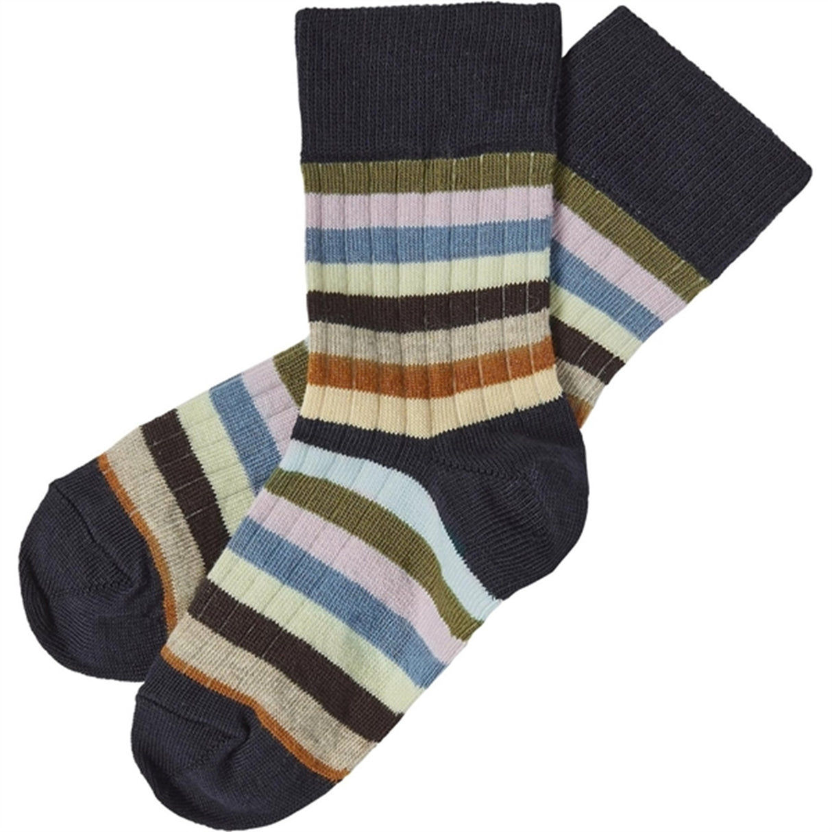 FUB Dark Navy/Multi Stripe 2-pack Classic Striped Strumpor 2