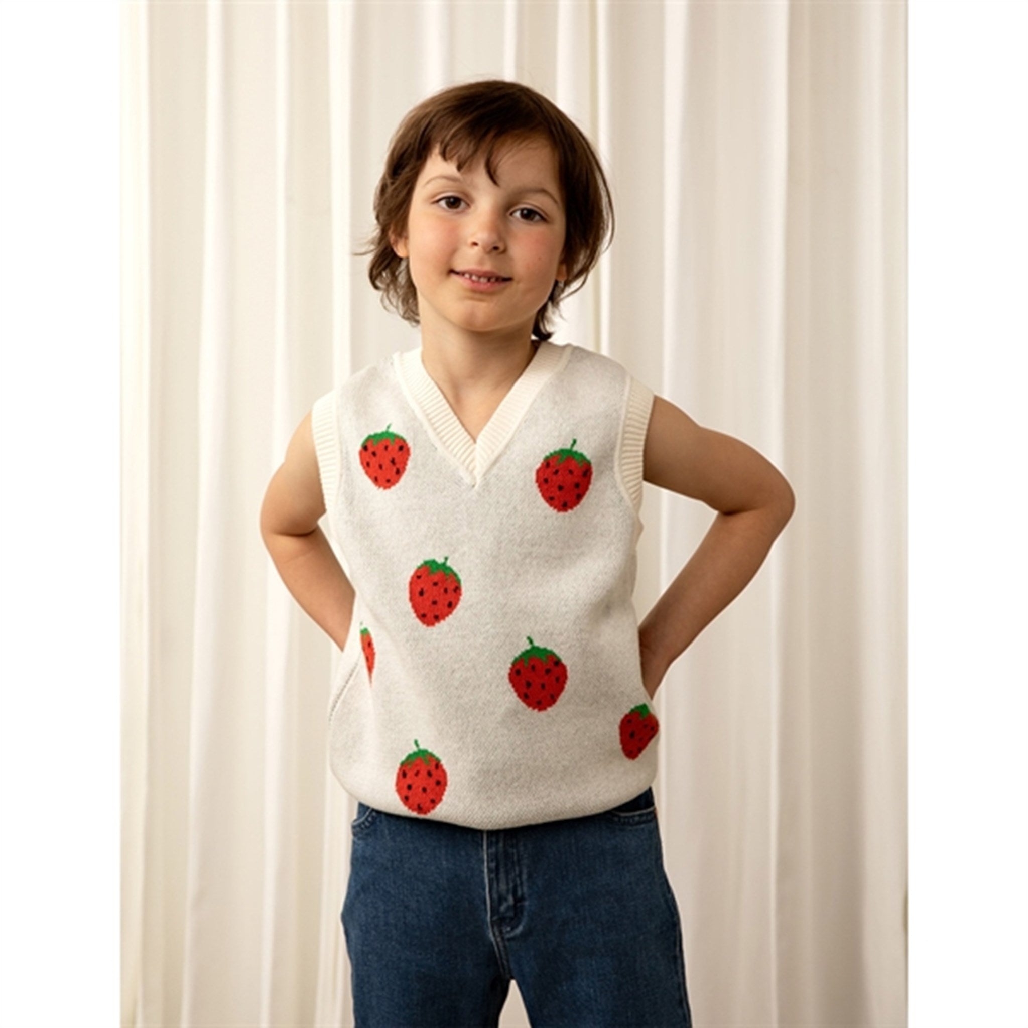 Mini Rodini Strawberries Slipover Väst Offwhite 4