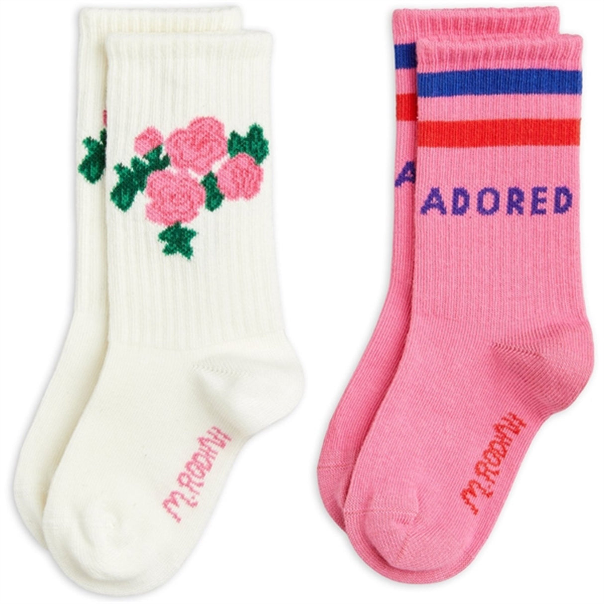 Mini Rodini Roses 2-Pack Strumpor Pink