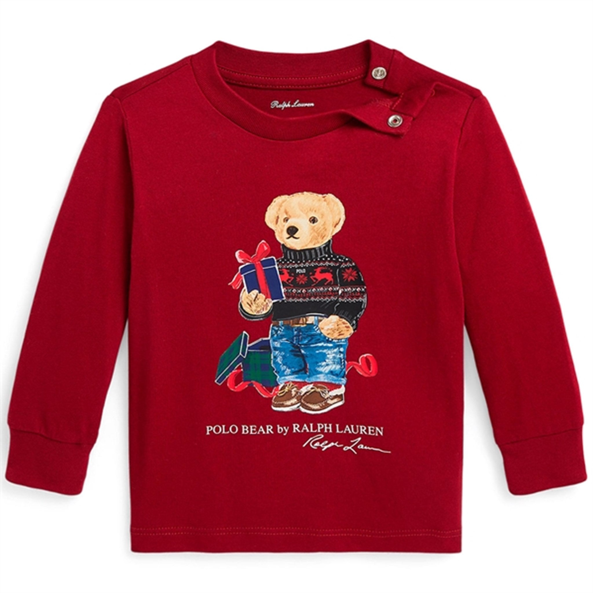 Ralph Lauren Bebis Tröja Fa23 Holiday Red Gift Bear