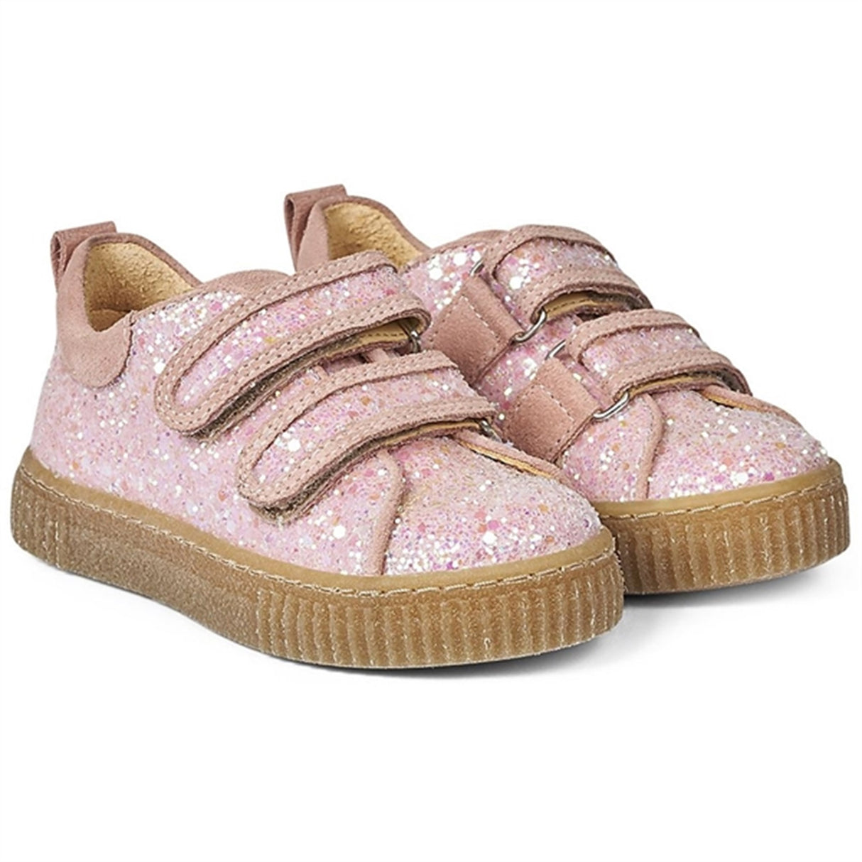 Angulus Glitter Sneaker M. Kardborreband Peach/Rosa Glitter