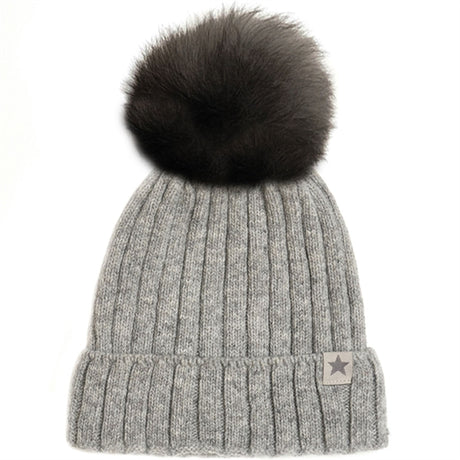 Huttelihut Mössa Stickat m. Alpaca Pompom Warmy Light Grey Melange