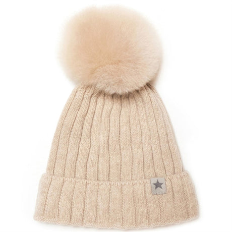 Huttelihut Mössa Stickat m. Alpaca Pompom Warmy Sand