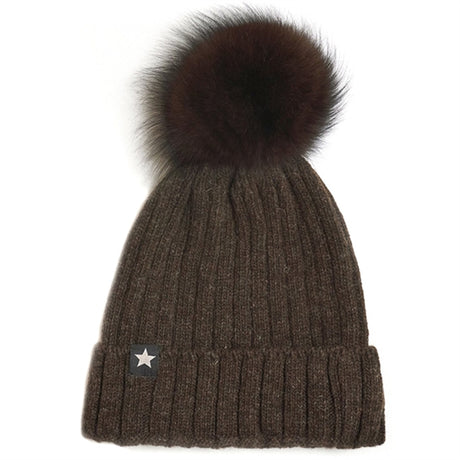 Huttelihut Mössa Stickat m. Alpaca Pompom Warmy Brown