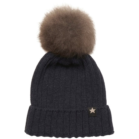 Huttelihut Mössa Stickat m. Alpaca Pompom Warmy Navy