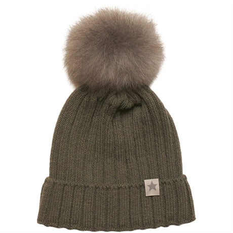 Huttelihut Mössa Stickat m. Alpaca Pompom Warmy Green Olive