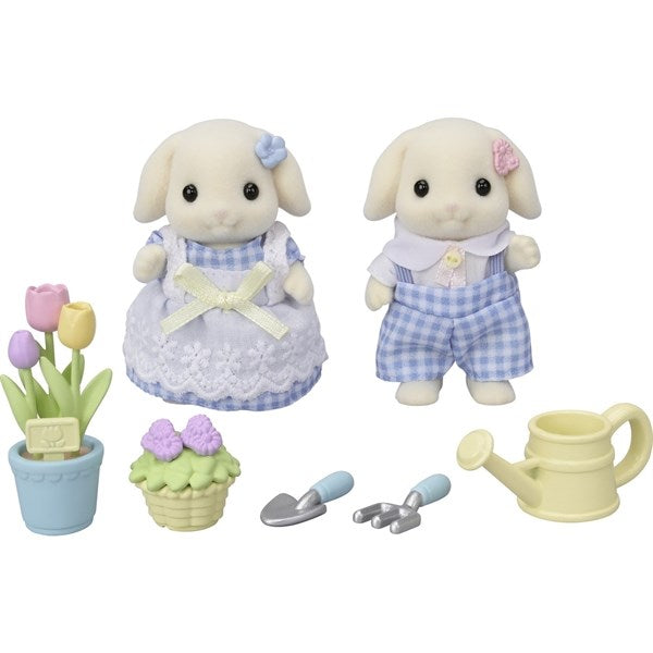 Sylvanian Families® Blomsterträdgårdsset - Flora Rabbit Brother & Sister