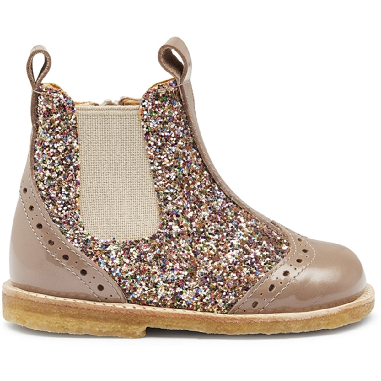 Angulus Lära-Gå-Skor Chelsea Nougat/Multi Glitter/Beige 2