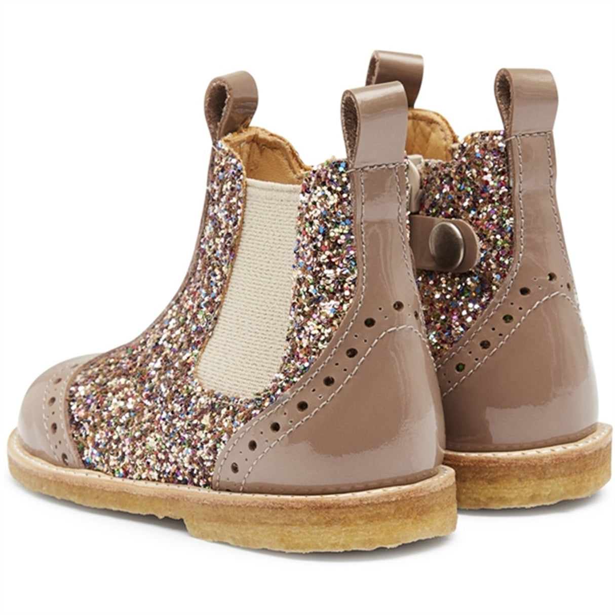 Angulus Lära-Gå-Skor Chelsea Nougat/Multi Glitter/Beige 3