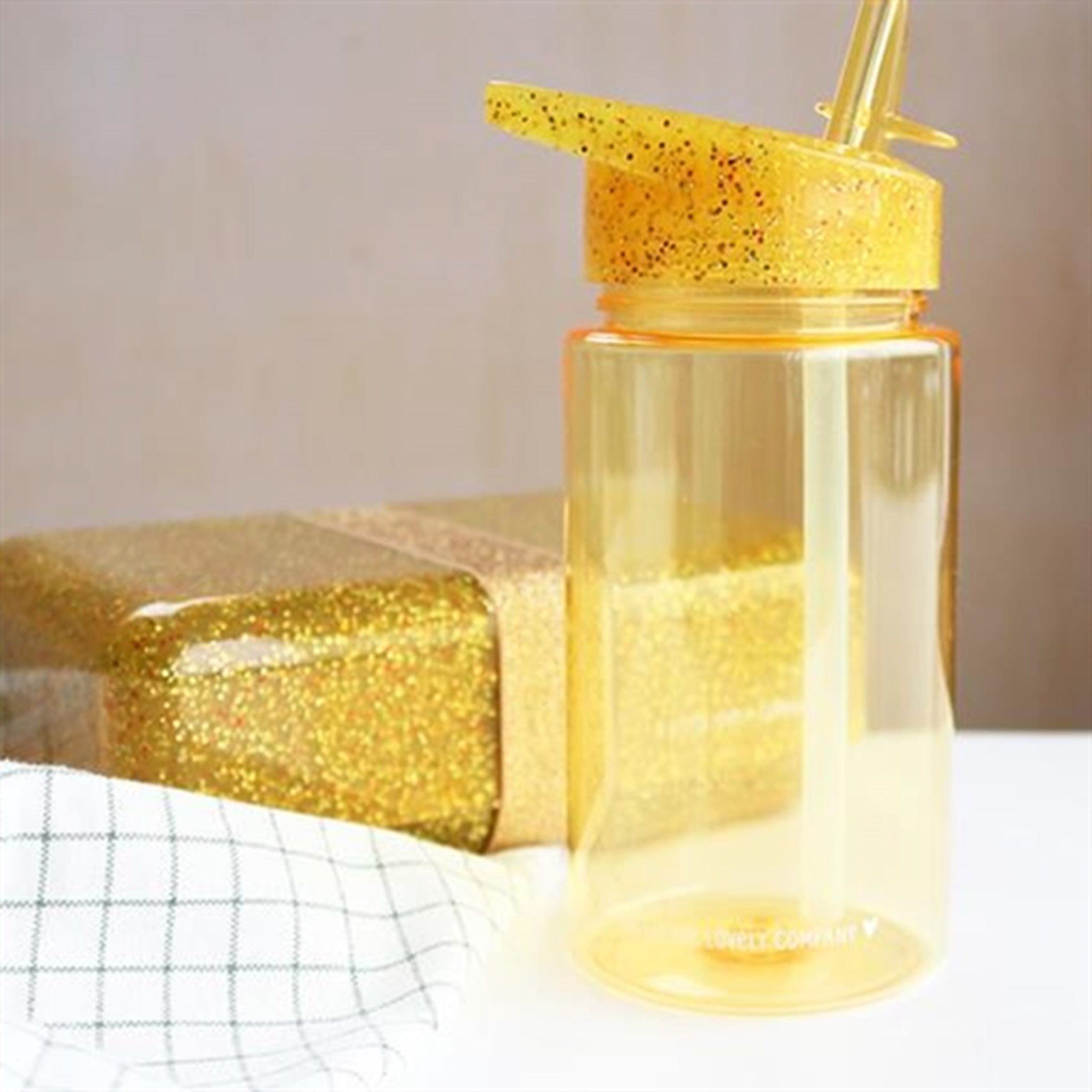 A Little Lovely Company Vattenflaska Glitter Gold 2