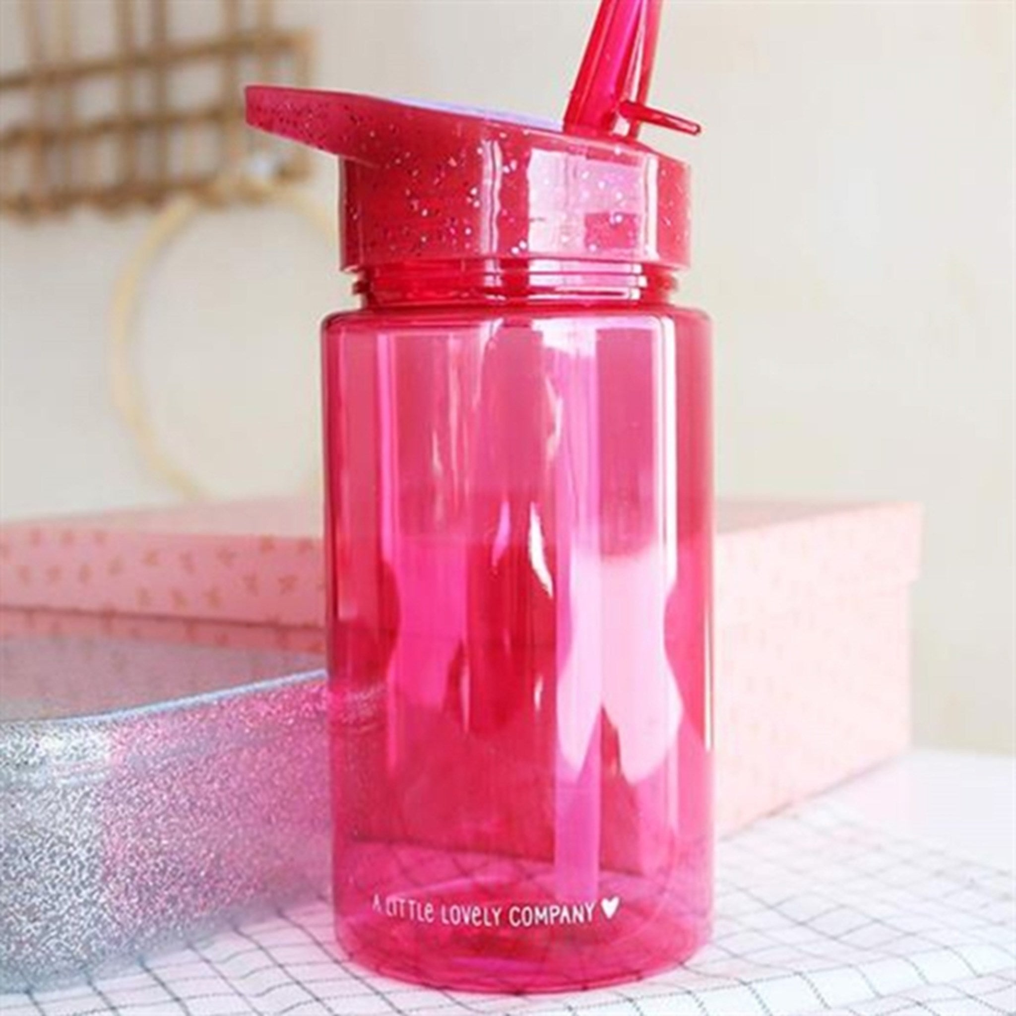 A Little Lovely Company Vattenflaska Glitter Pink 3