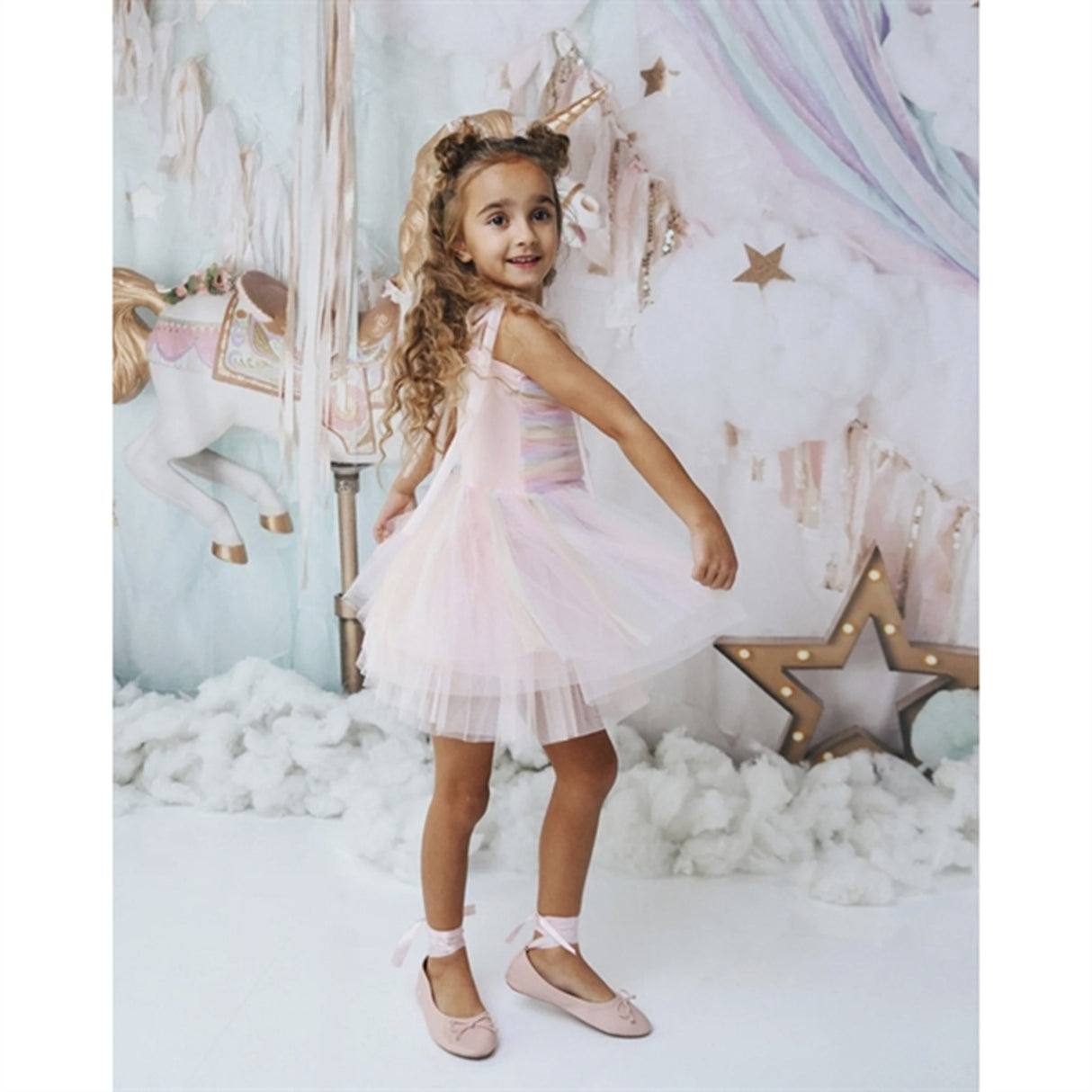 Dolly by Le Petit Tom Unicorn Rainbow Ballerinaskor Tulle Tutu Klänning Rainbow Pastel