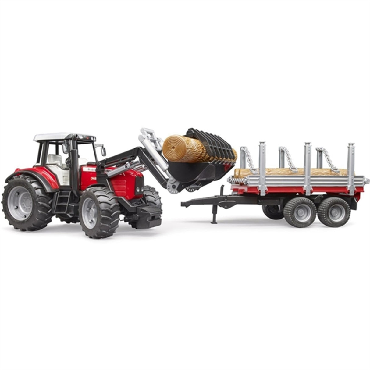 Bruder Massey Ferguson 7480 w frontloader & Timber Trailer