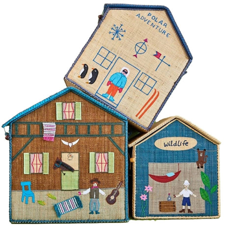 RICE Adventure Theme Raffia Kurvehus til Förvaring 3-pack