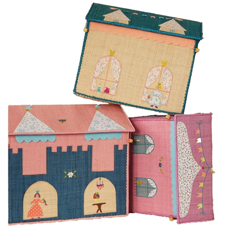 RICE Castle Theme Raffia Kurvehus til Förvaring 3-pack