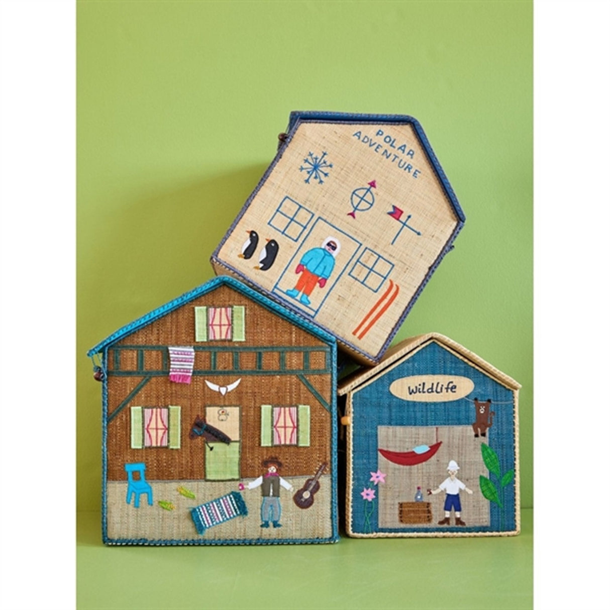 RICE Adventure Theme Raffia Kurvehus til Förvaring 3-pack