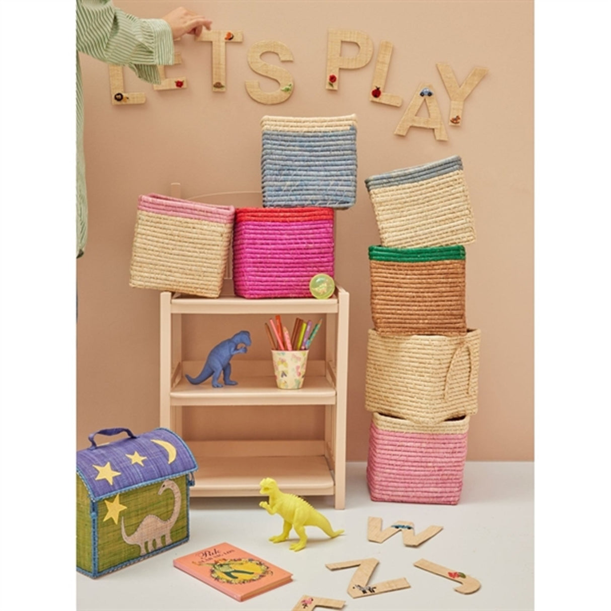 RICE Nature/Blue Firkantet Förvaringskorg Lille