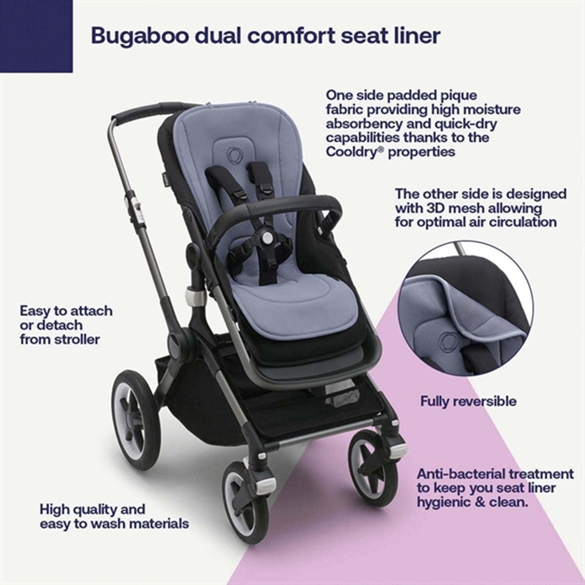 Bugaboo Dual Comfort Seat Liner Seaside Blue 2