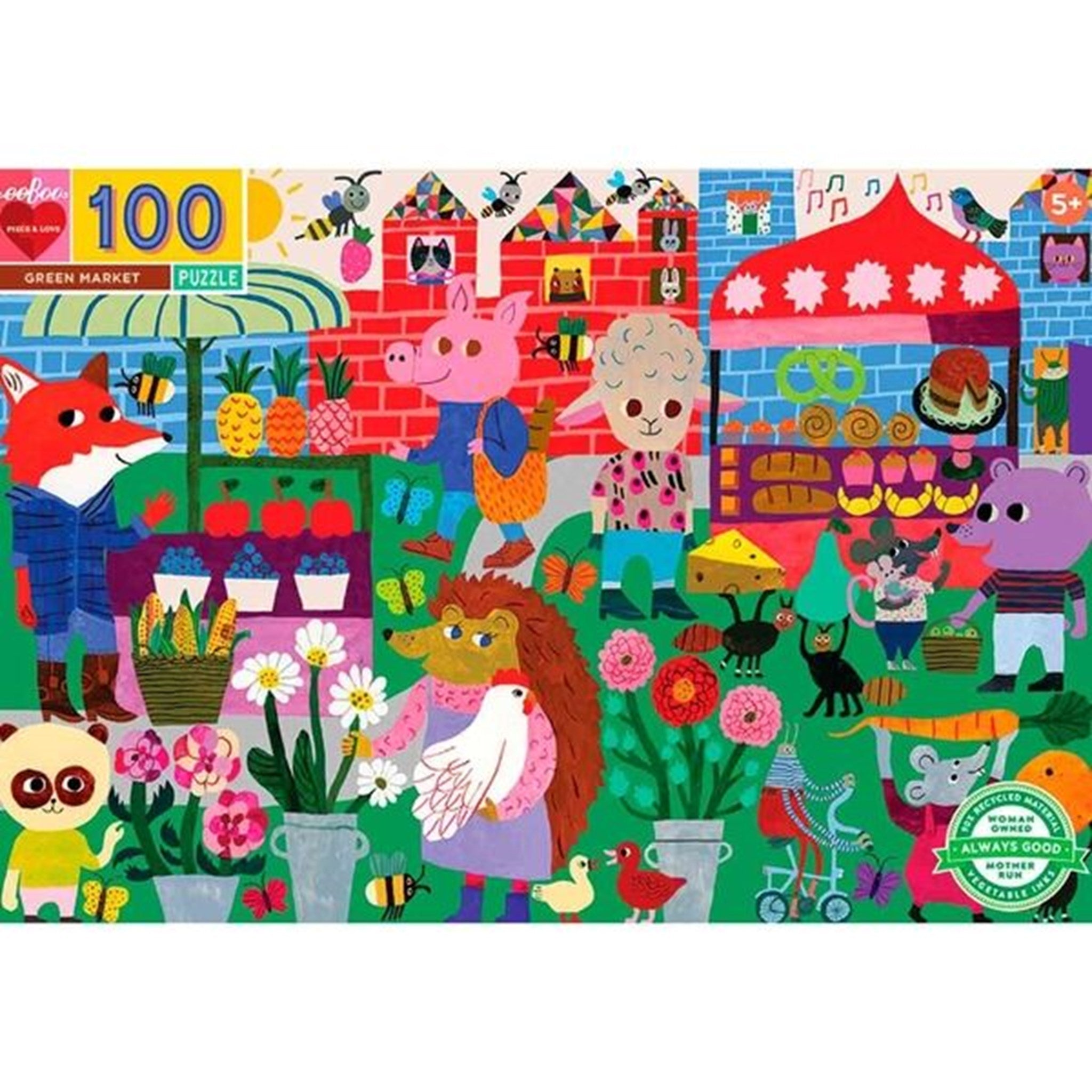 Eeboo Puzzle 100 Pieces - Med Djurene På Marked