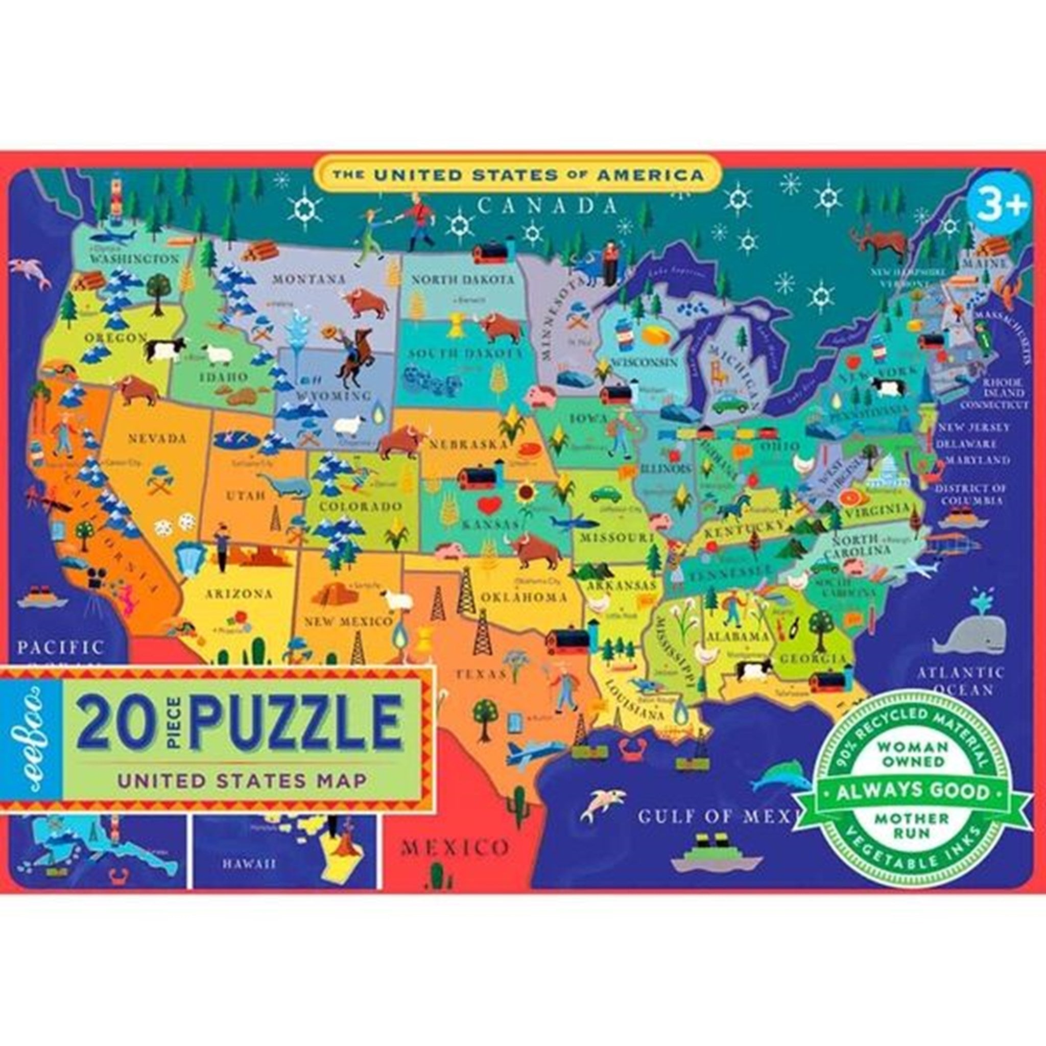 Eeboo Puzzle 20 Pieces - Stater i USA