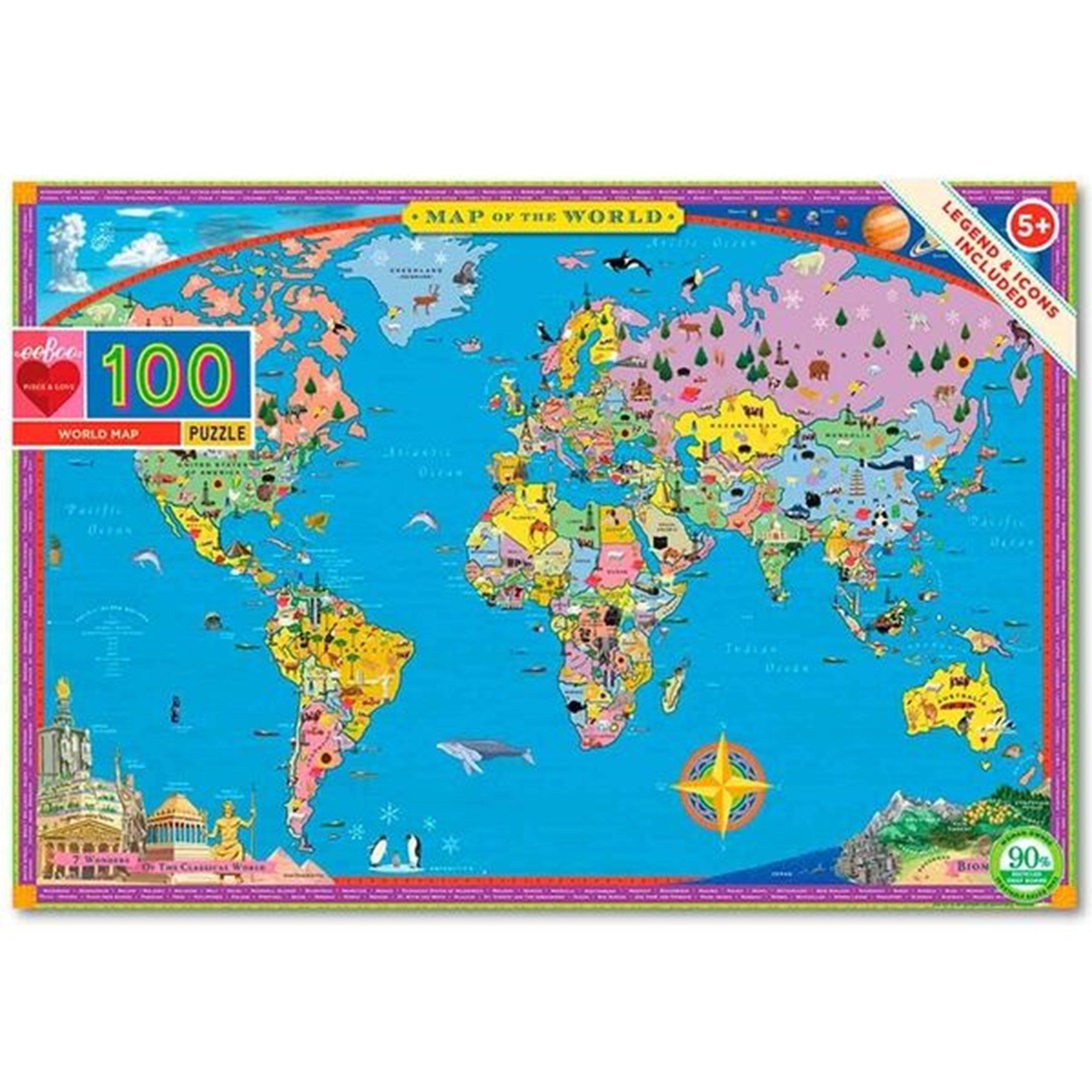 Eeboo Puzzle 100 Pieces - World Map
