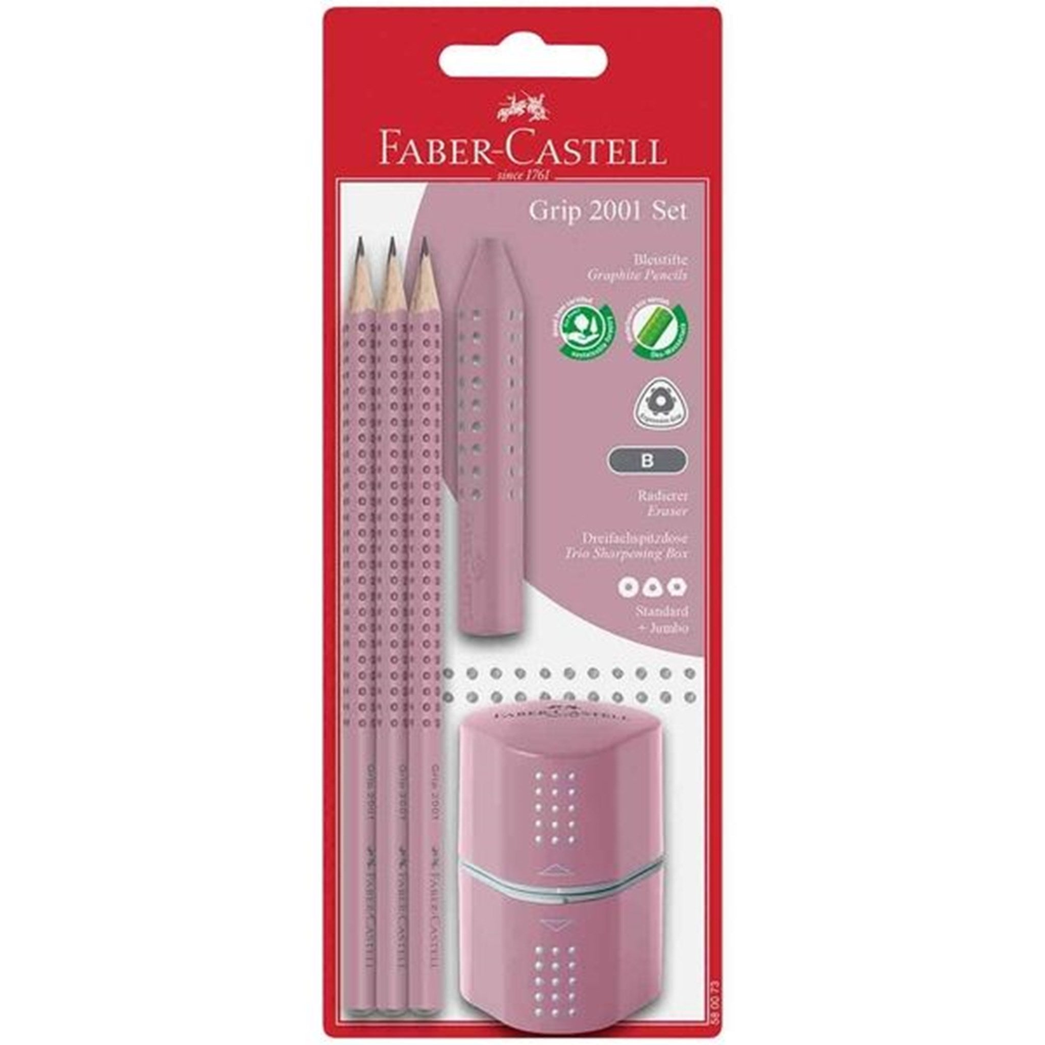 Faber Castell Grip 2001 Pencils+Twin Sharpener Rose