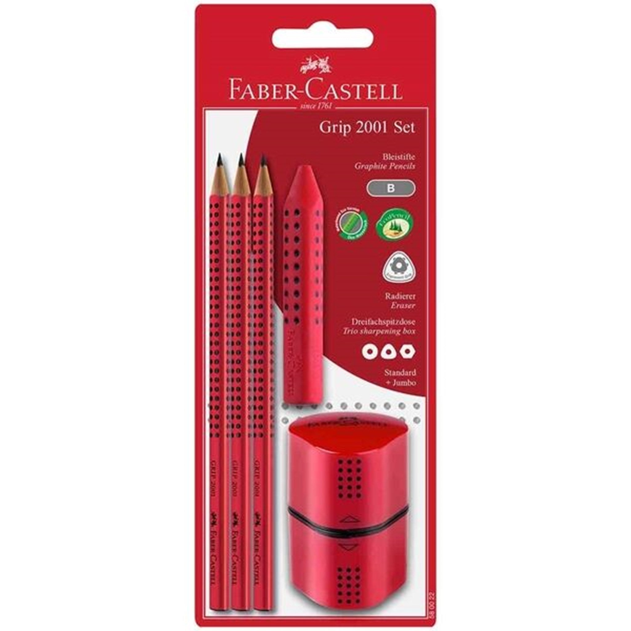 Faber Castell Grip 2001 Pencils+Twin Sharpener Red