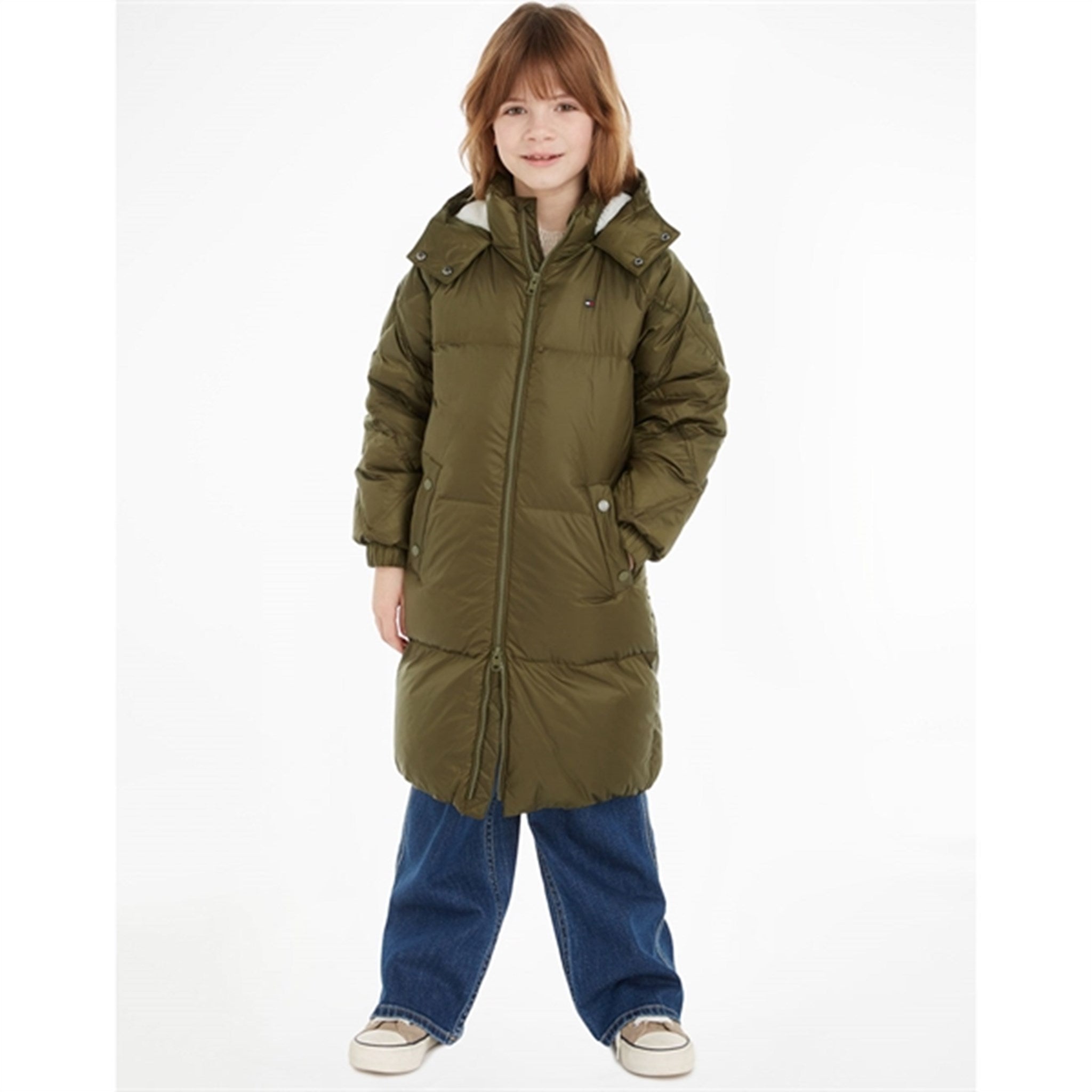 Tommy Hilfiger Mixed Quilted Lang Dunjacka Olive Green 2