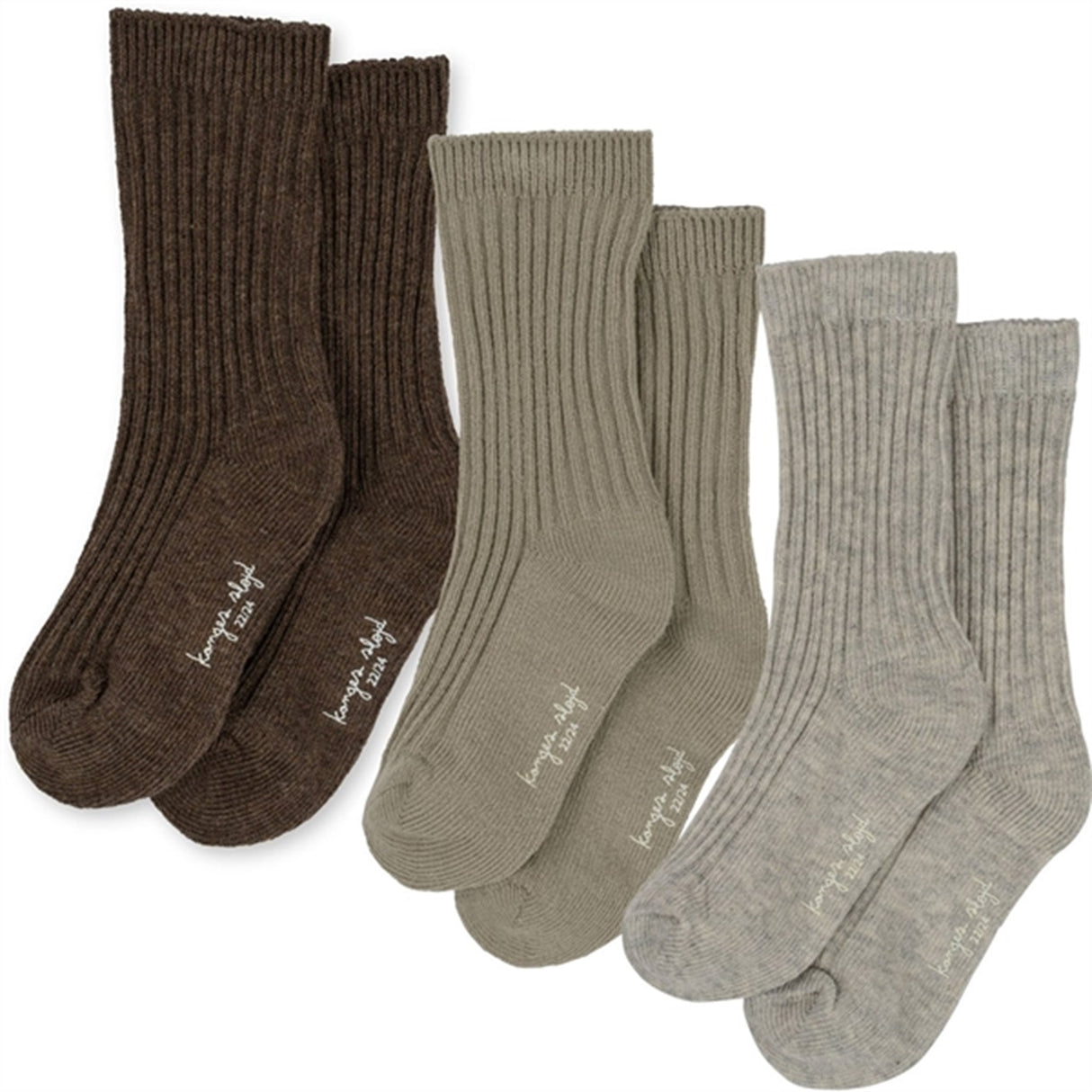 Konges Sløjd Strumpor 3-Pack Rib Soft Grey/Ment/Brown