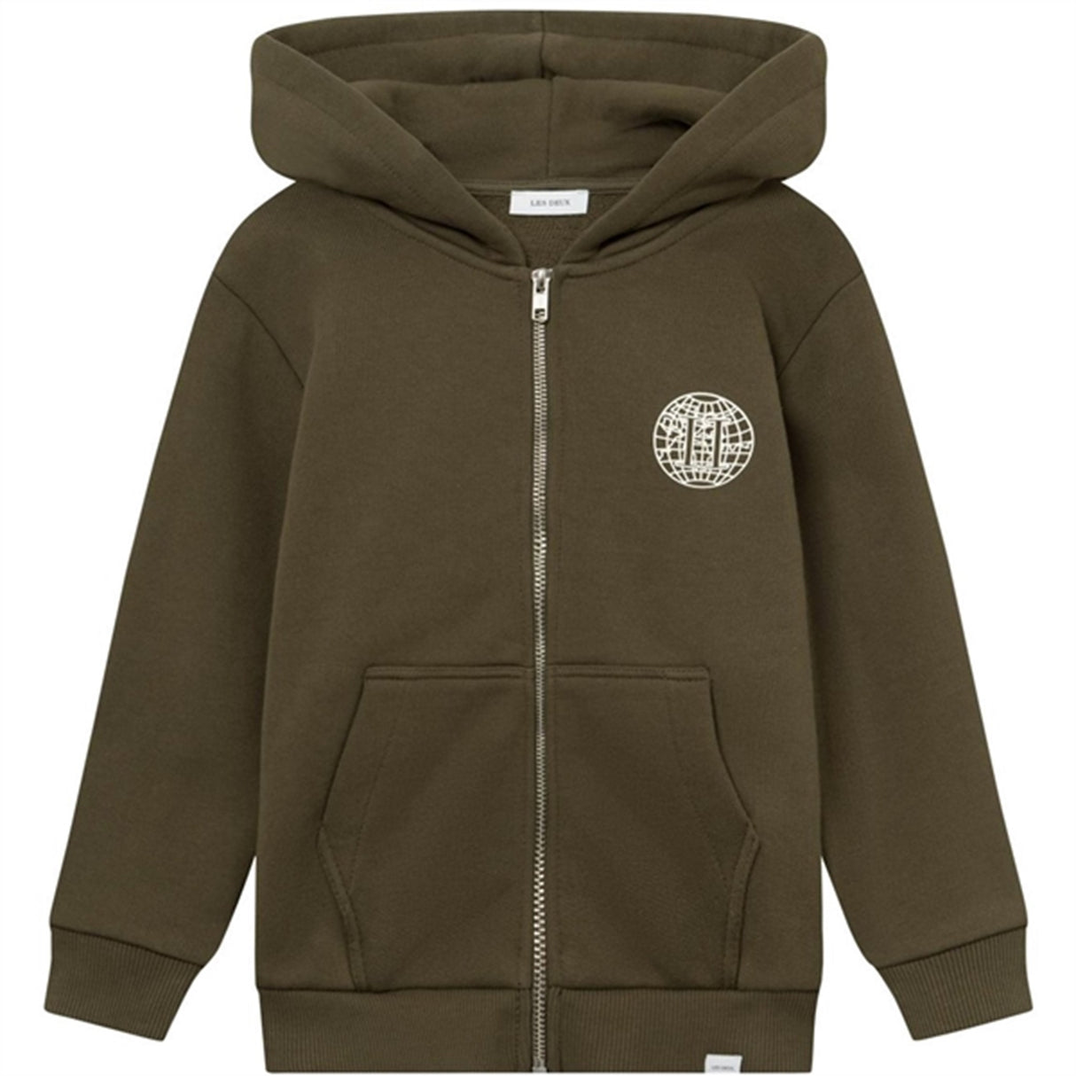 Les Deux Kids Olive Night/Ivory Globe Zipper Hoodie