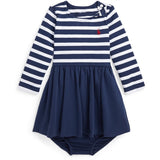 Ralph Lauren Bebis Langærmet Klänning Og Bloomer Newport Navy W White