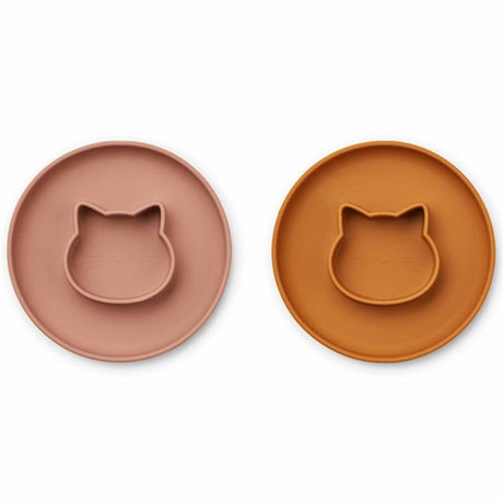 Liewood Gordon Silikon Tallrik 2-pack Cat Dark Rose/Mustard Mix