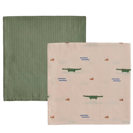 OYOY Crocodile Muslin Muslinfilt 2-pack Beige / Olive Green