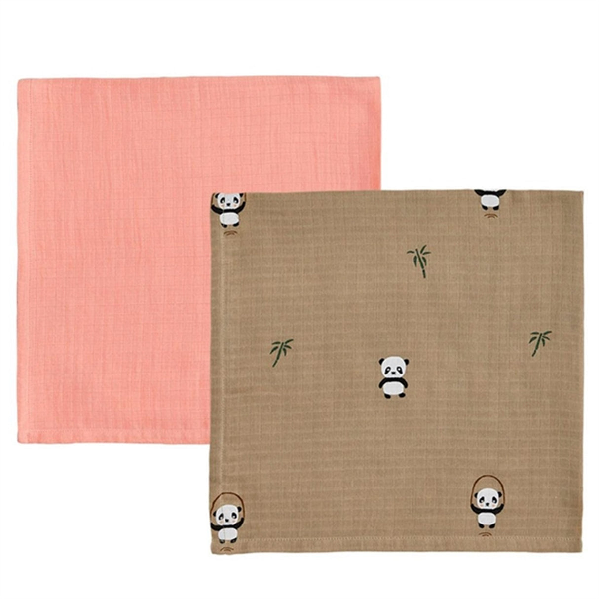 OYOY Panda Muslin Muslinfilt 2-pack Khaki / Rose