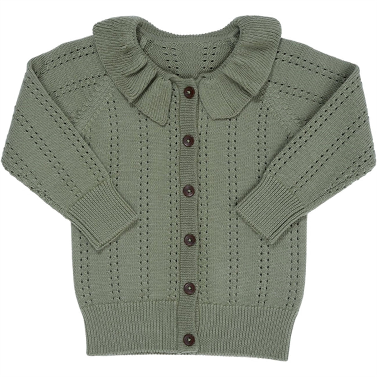 Copenhagen Colors Sage Green Merino Pattern Cardigan m. Krage