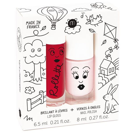 Nailmatic Nail Polish Vandbaseret + Lipgloss Duopack Kids Cottage Bella/Cherry