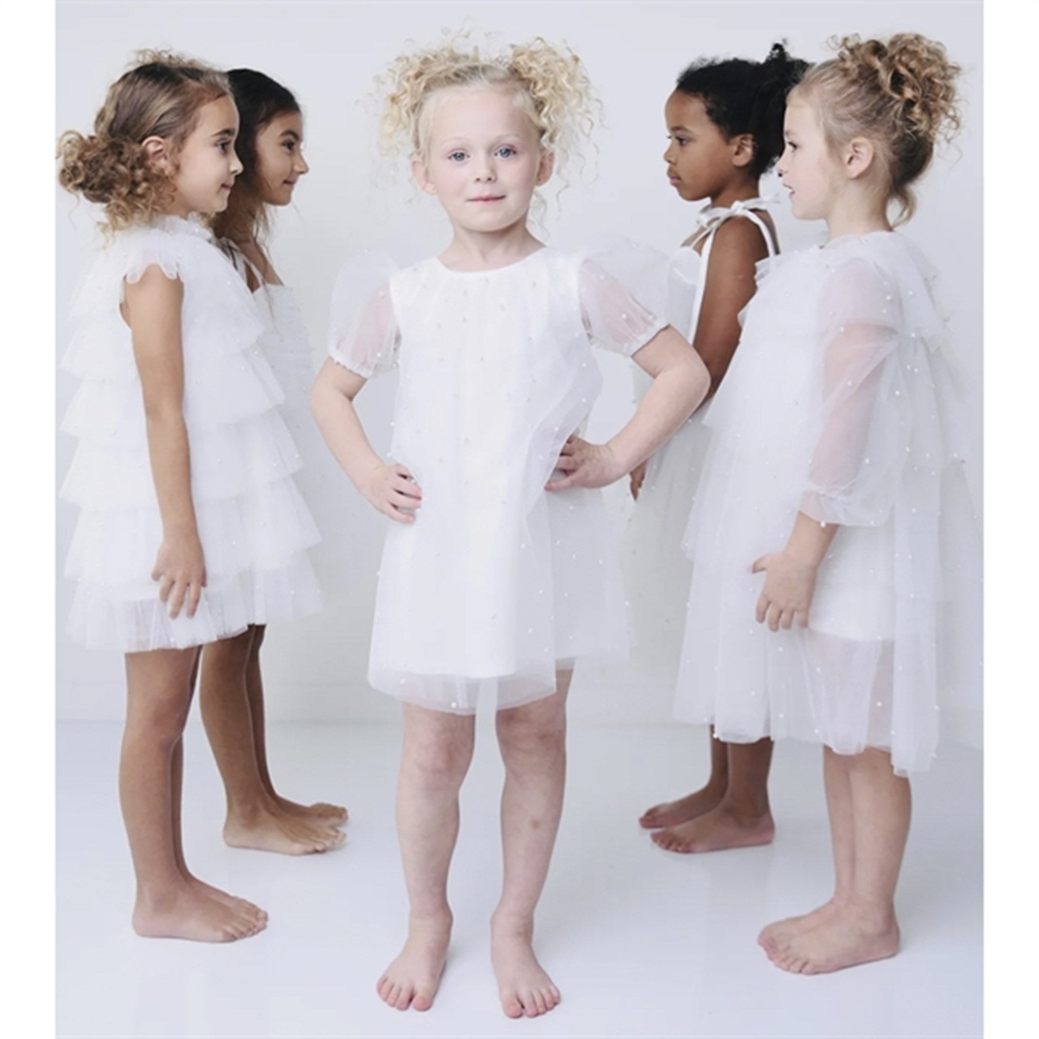 Dolly by Le Petit Tom Pearl Tulle Puff Aline Klänning White 2