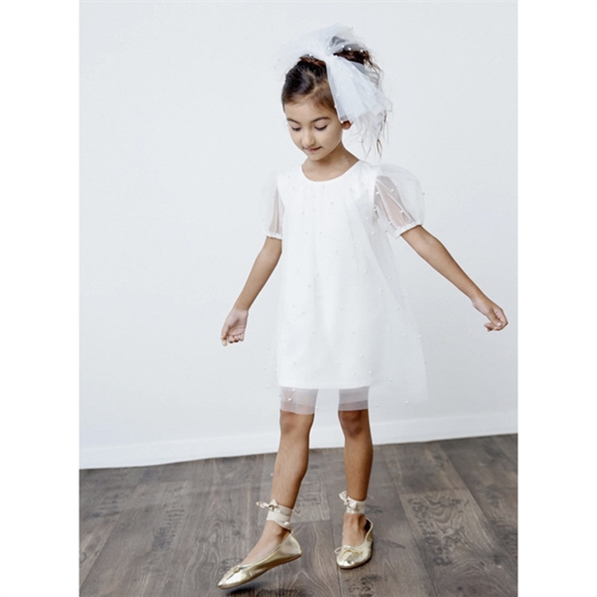 Dolly by Le Petit Tom Pearl Tulle Puff Aline Klänning White 5