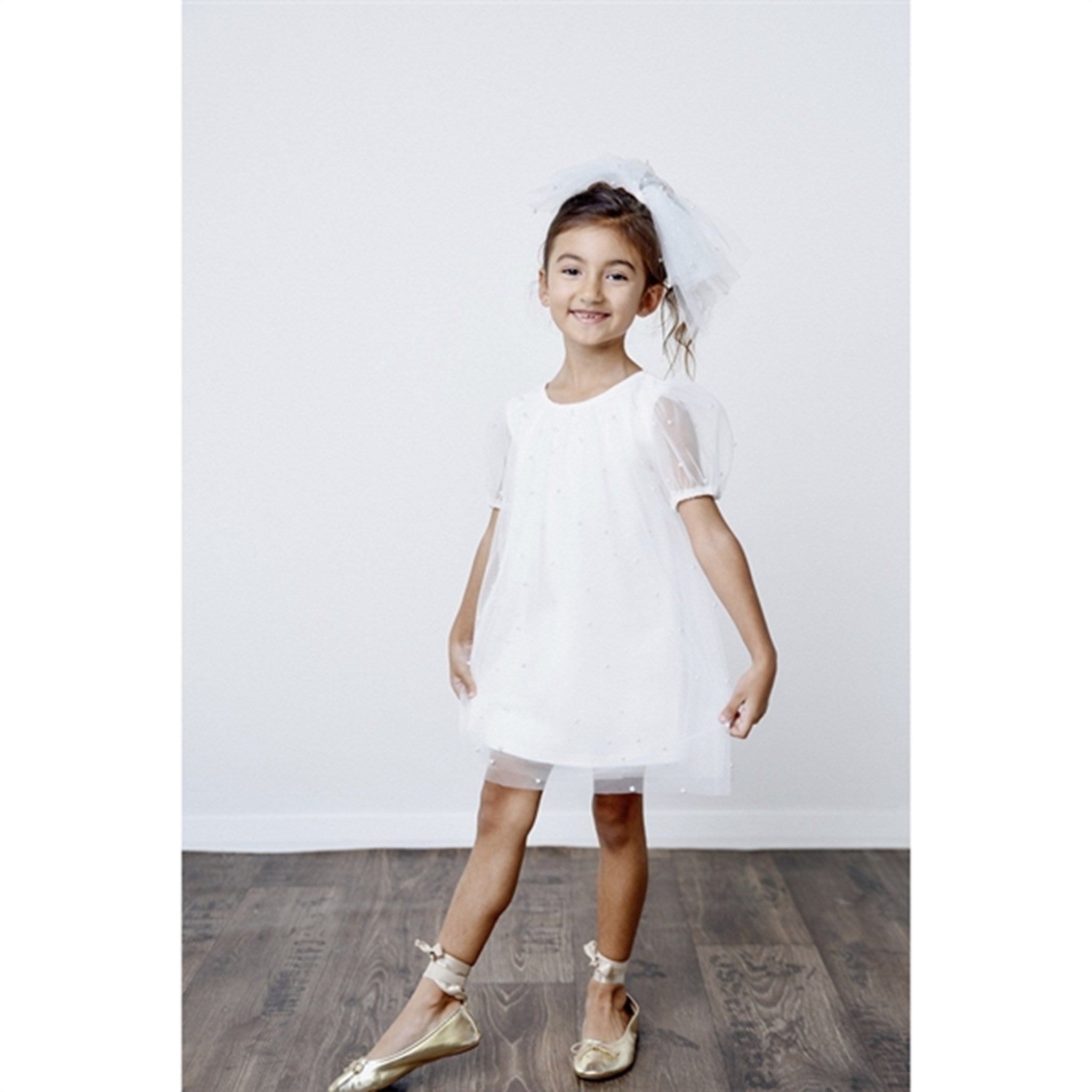 Dolly by Le Petit Tom Pearl Tulle Puff Aline Klänning White 4