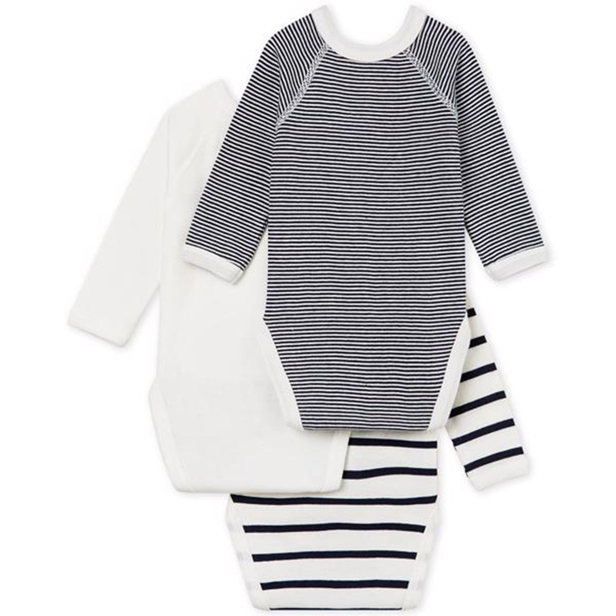 Petit Bateau Bodies ML 3 Pack White/Navy