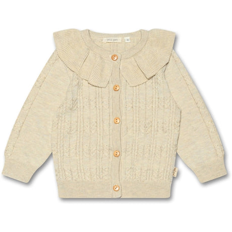 Petit Piao® Off White Cardigan Stickat Cabel Collar