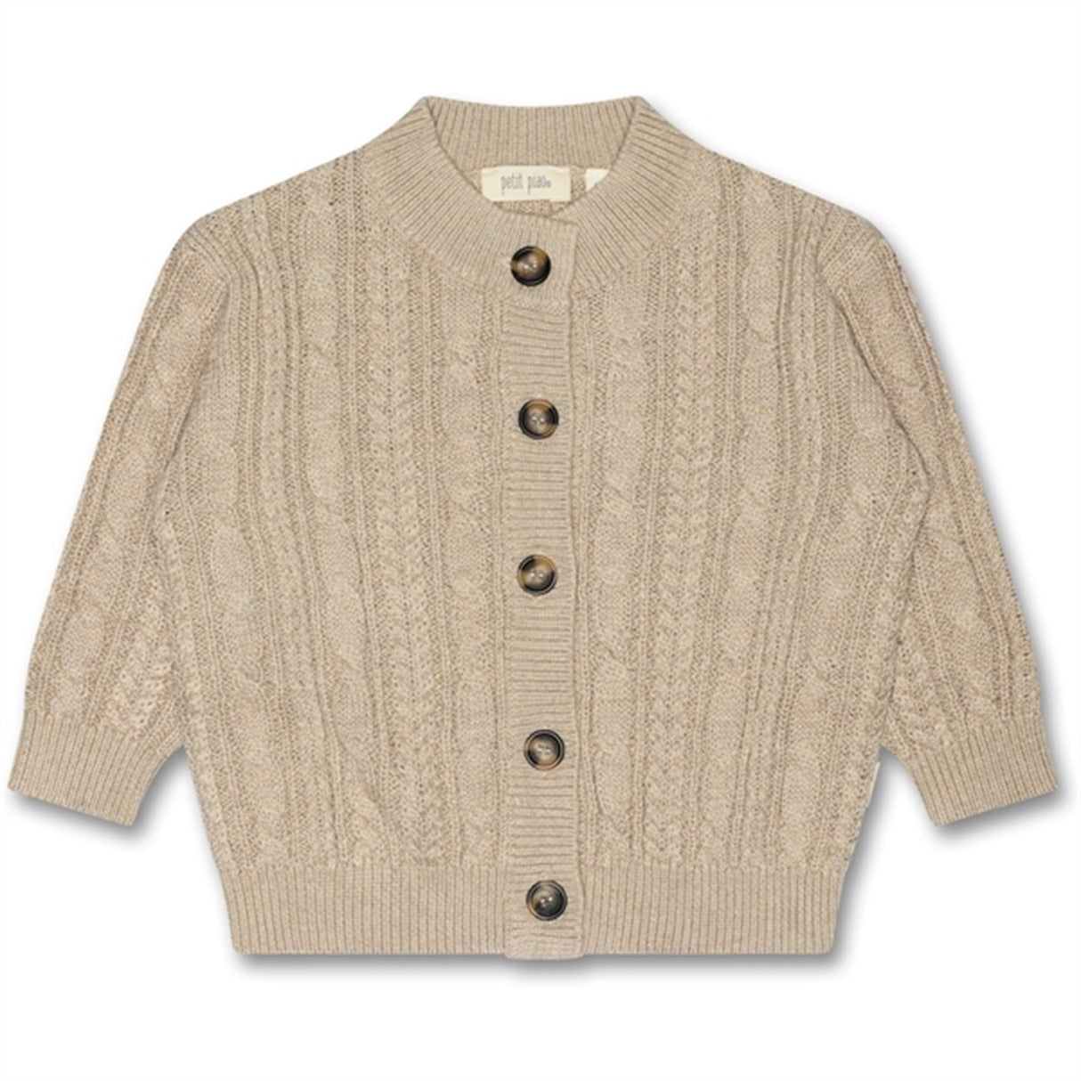 Petit Piao® Light Taupe Melange Cardigan Chunky Stickat Cabel