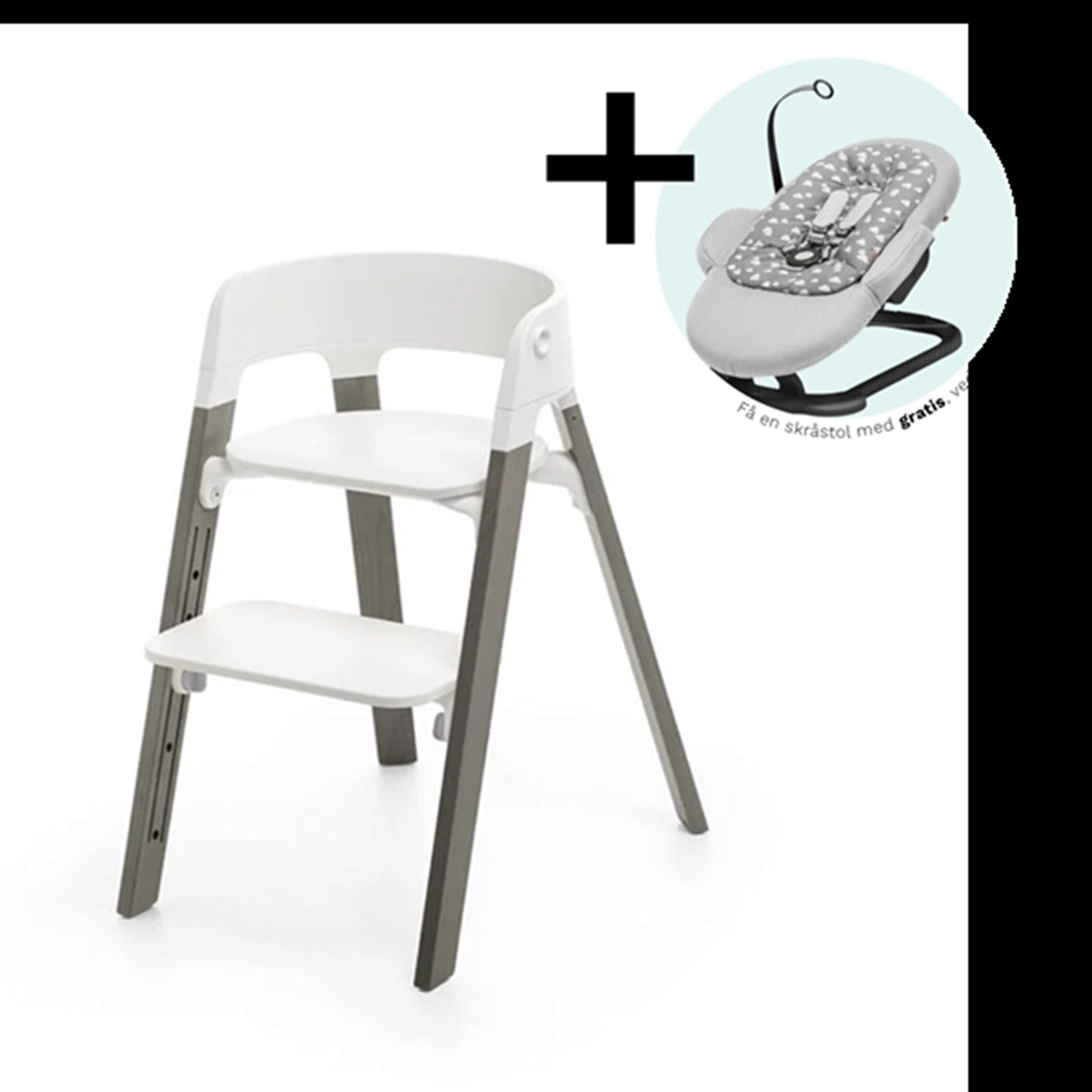 Stokke® Steps™ Chair White Hazy Grey Inkl. Bouncer i Grey Clouds