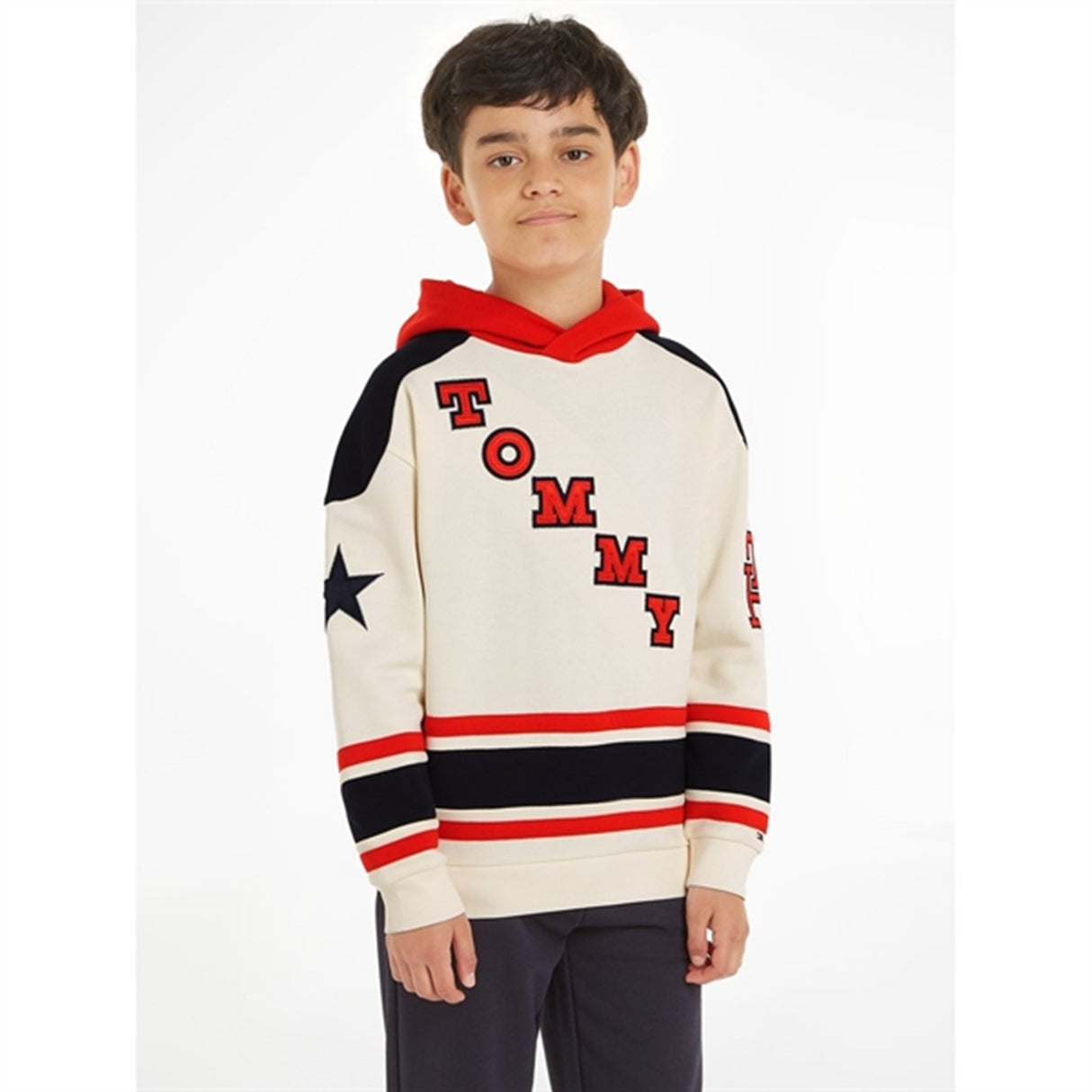 Tommy Hilfiger Varsity Hoodie Red/White/Navy Block 4